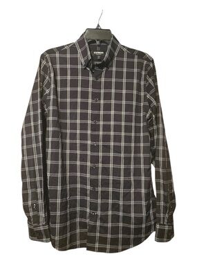 Express Performance Men’s slim Fit Black Windowpane Plaid Button Up Shirt Small